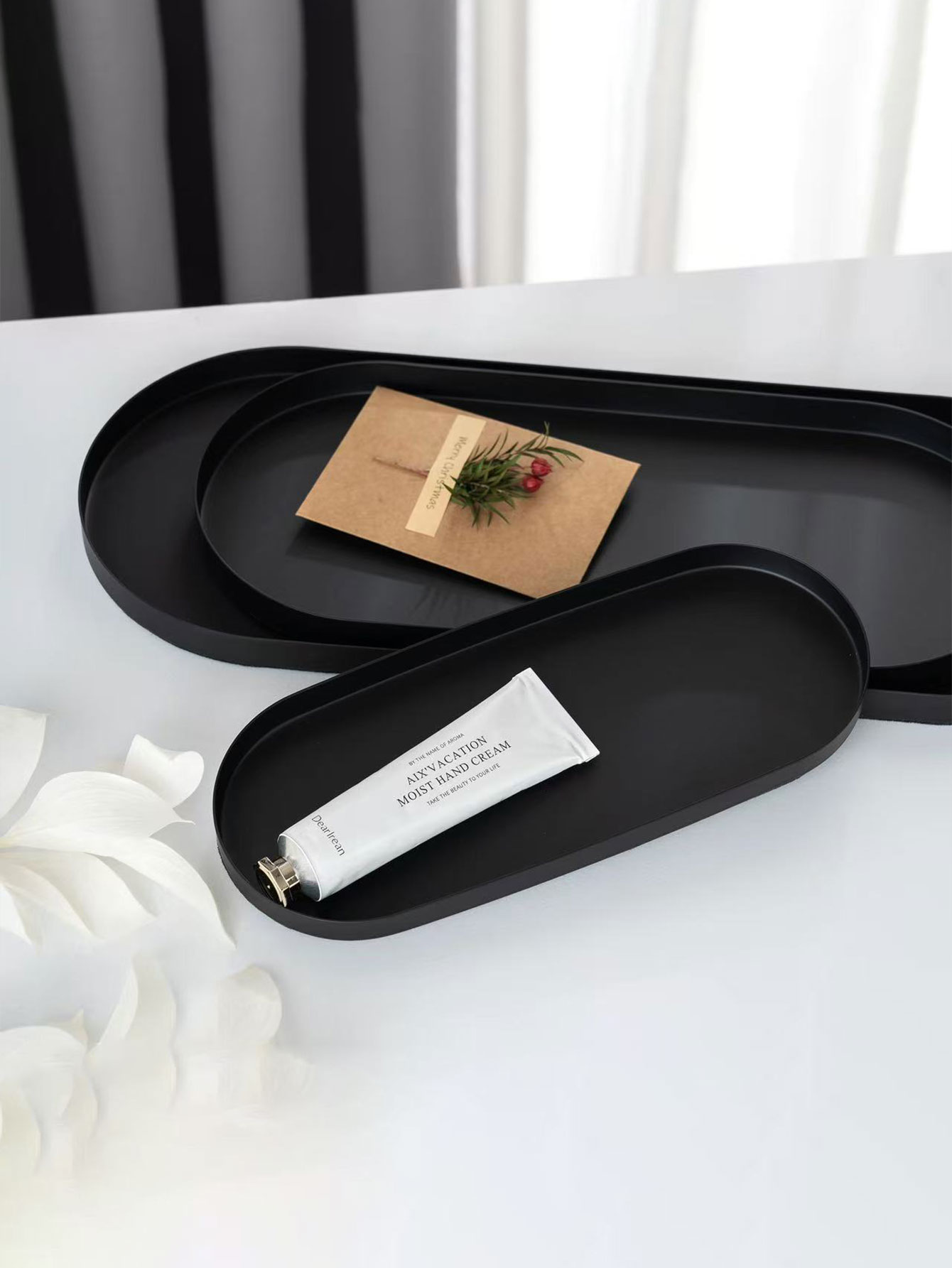 Travertine Tray Oval - Oval Stainless Steel Tray, Simple Desktop