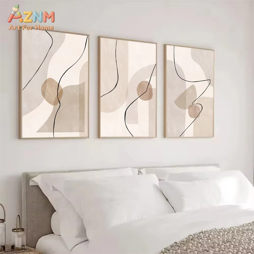 Interior Design Drawing - Abstract Beige Geometry Line Wall Art
