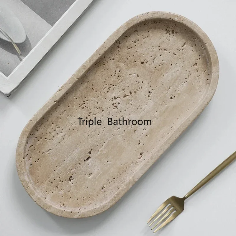 Travertine Tray Oval - Natural Cave Stone Bathroom Supplies Jewelry