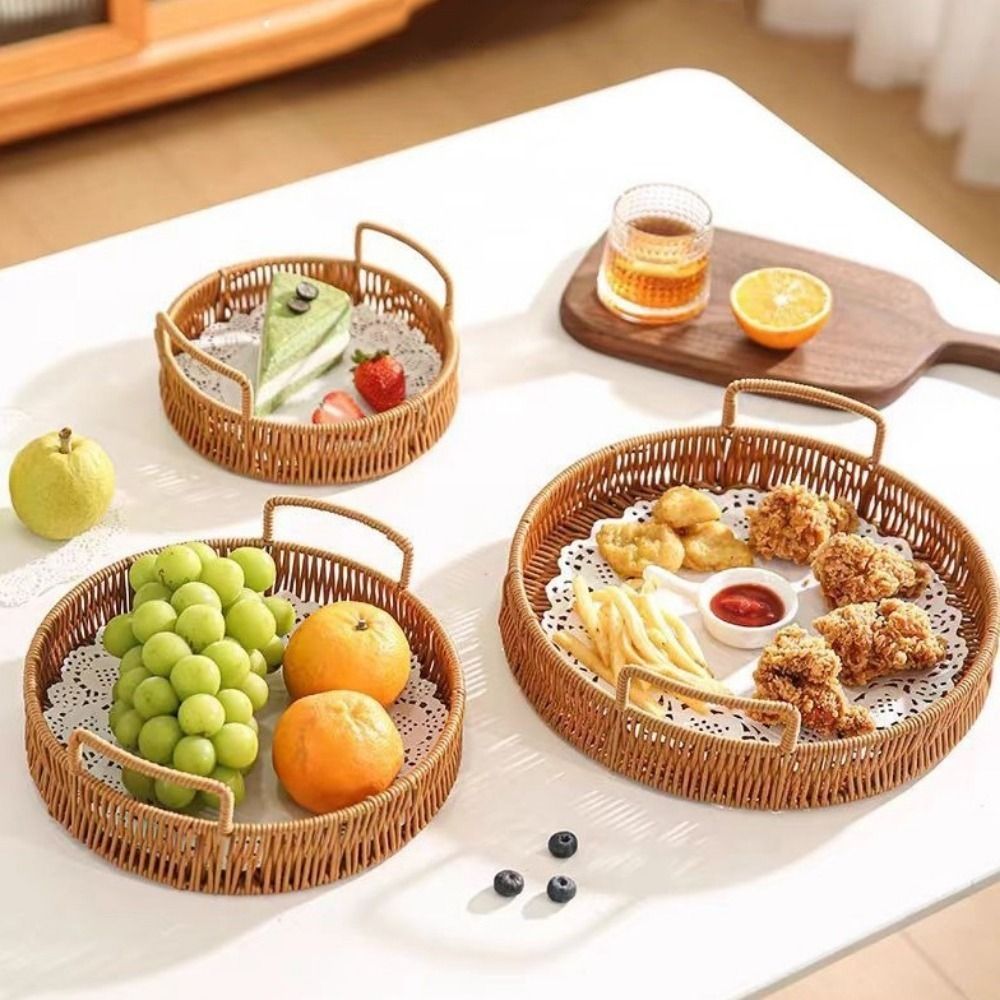 Rattan Tray Handle - Large Capacity Imitation Rattan Storage Basket