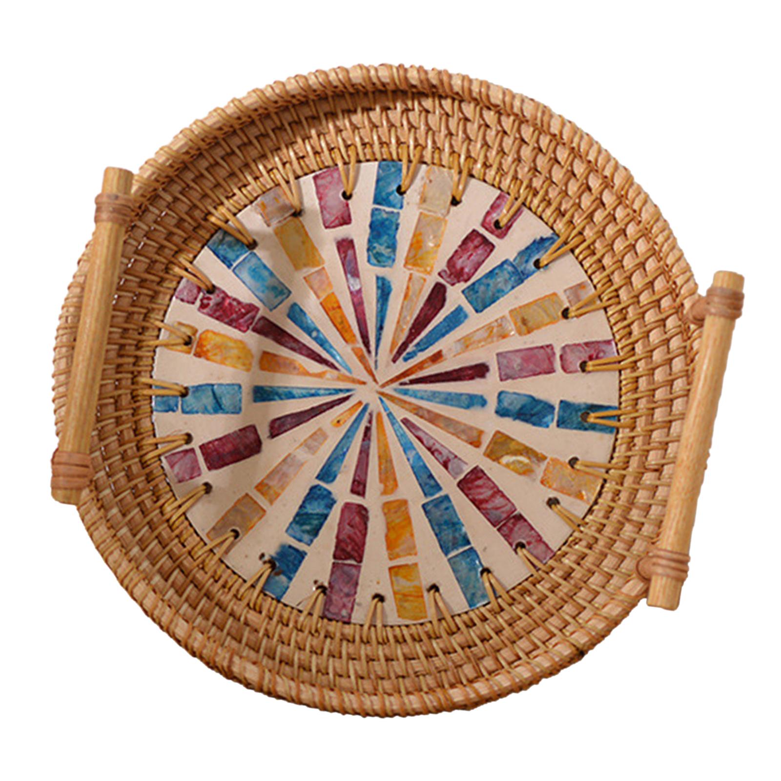 Multifunctional Round Woven Tr - Rattan Tray Handle review and price