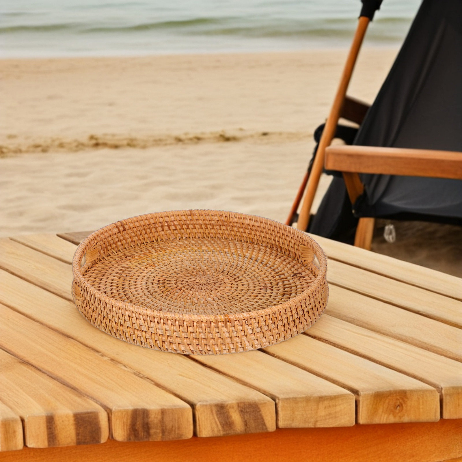 14-Inch Round Rattan Large Ser - Rattan Tray Handle review and price