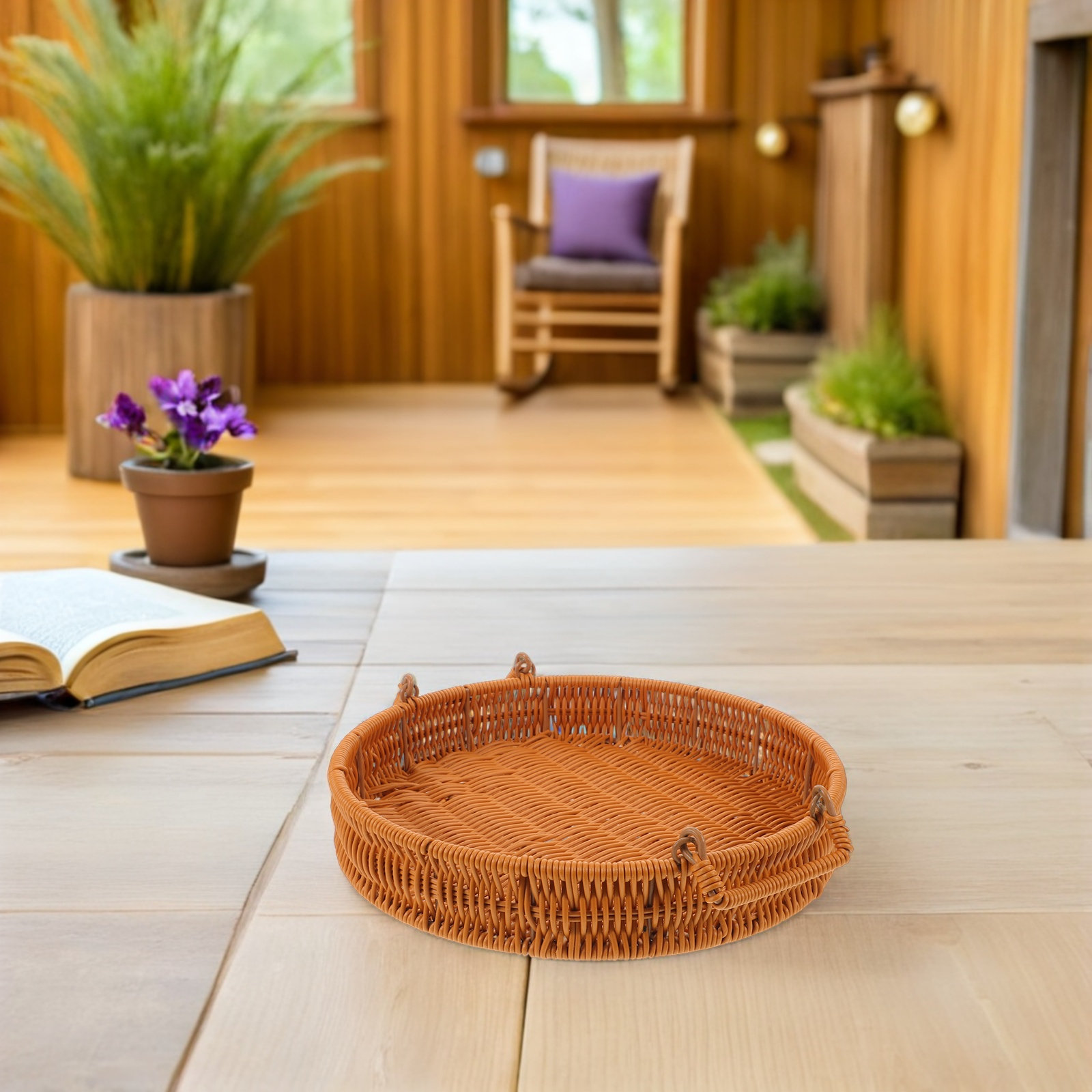 Round 12 Inch Handwoven Imitat - Rattan Tray Handle review and price