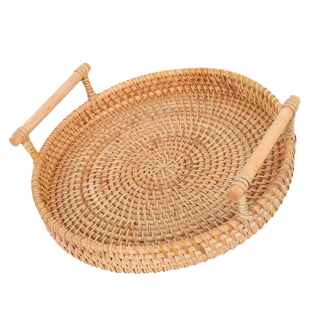 32Cm Round Handmade Rattan Tra - Rattan Tray Handle review and price