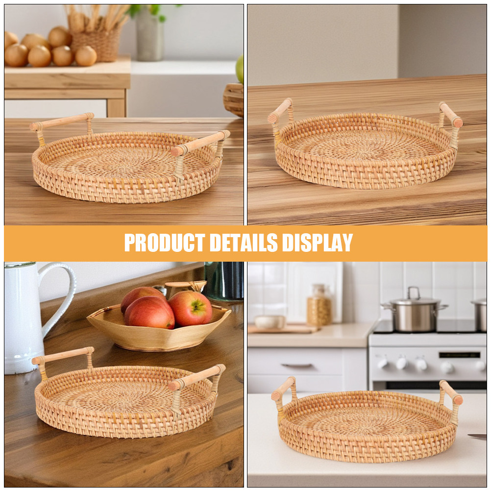 32Cm Round Handmade Rattan Tra - Rattan Tray Handle review and price