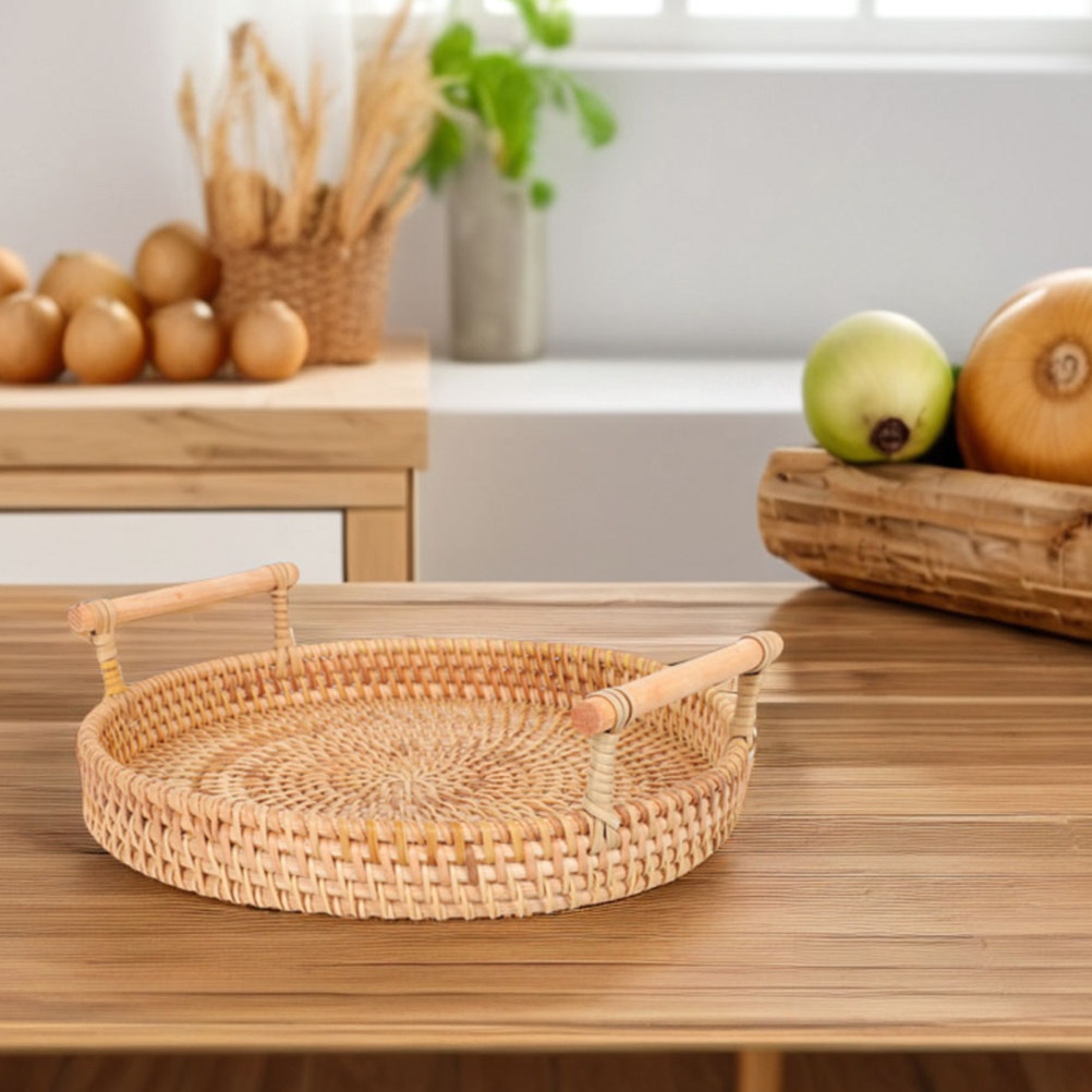32Cm Round Handmade Rattan Tra - Rattan Tray Handle review and price