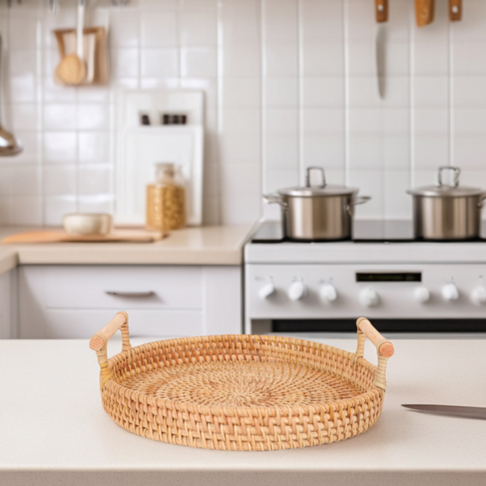 32Cm Round Handmade Rattan Tra - Rattan Tray Handle review and price